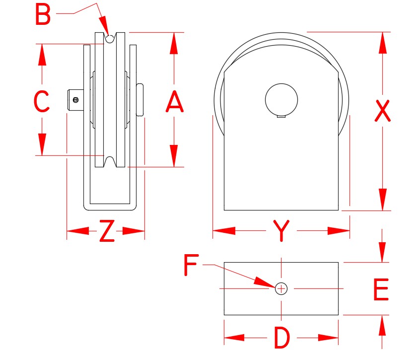 Stainless Steal Surface Mount Block (Wire), S0421-0050-W, S0421-0075-W, S0421-0100-W, Line Drawing